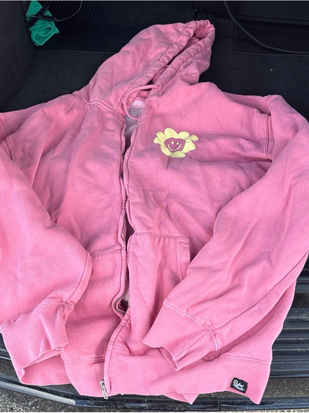 Women’s “I’m not a regular mom”Pink Hooded Zip-Up Sweatshirt with Flower Graphic